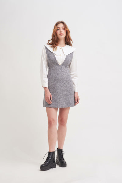 Plunging V Neck Pinafore Mini Dress in ...